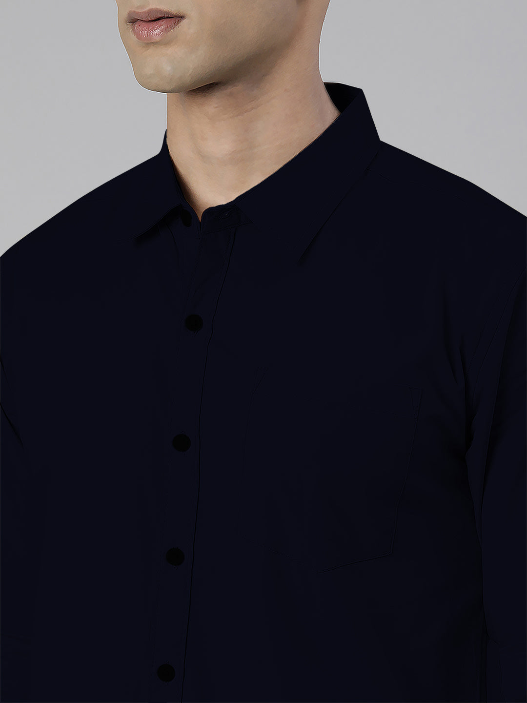 Men's Navy Blue Solid Full Sleeve Slim Fit Casual Shirt