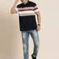 Men's Casual Navy Blue Striped Polo Collar T-Shirt