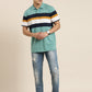 Men's Casual Green Striped Polo Collar T-Shirt