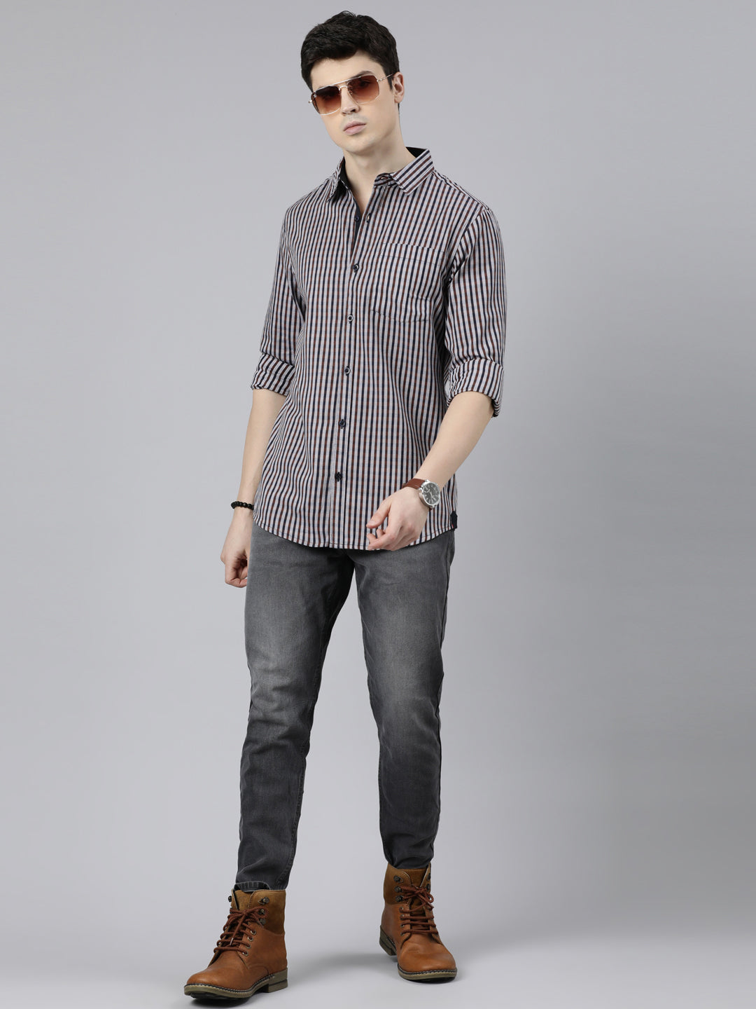JOVEN Men Checked Pure Cotton Full Sleeve Casual Shirt