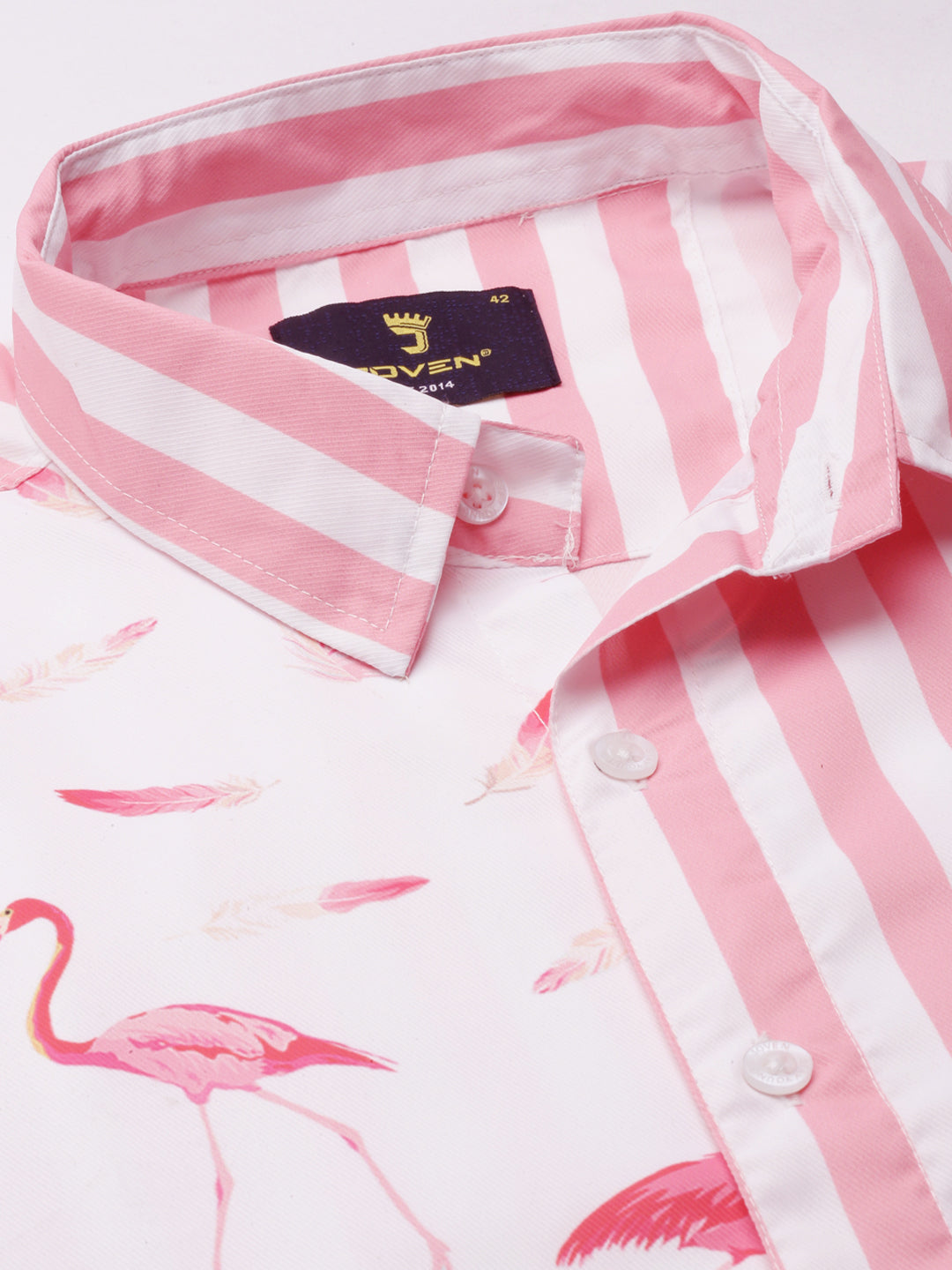Joven Men's Pink And White Printed Co-Ords Set