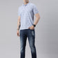 Men's Sky Blue Printed Polo Collar T-Shirt