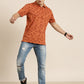 Mercerised Cotton Polo Collar Printed Tshirt in Rust