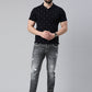 Men's Navy Blue Printed Polo Collar T-Shirt