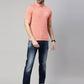 Men's Peach Printed Polo Collar T-Shirt