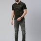 Men's Olive Printed Polo Collar T-Shirt