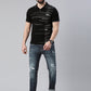 Men's Black Printed Polo Collar T-Shirt
