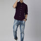 Men's Wine Solid Full Sleeve Slim Fit Casual Shirt