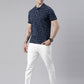 Men's Denim Blue Printed Polo Collar T-Shirt