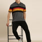 Men's Casual Dark Grey Striped Polo Collar T-Shirt
