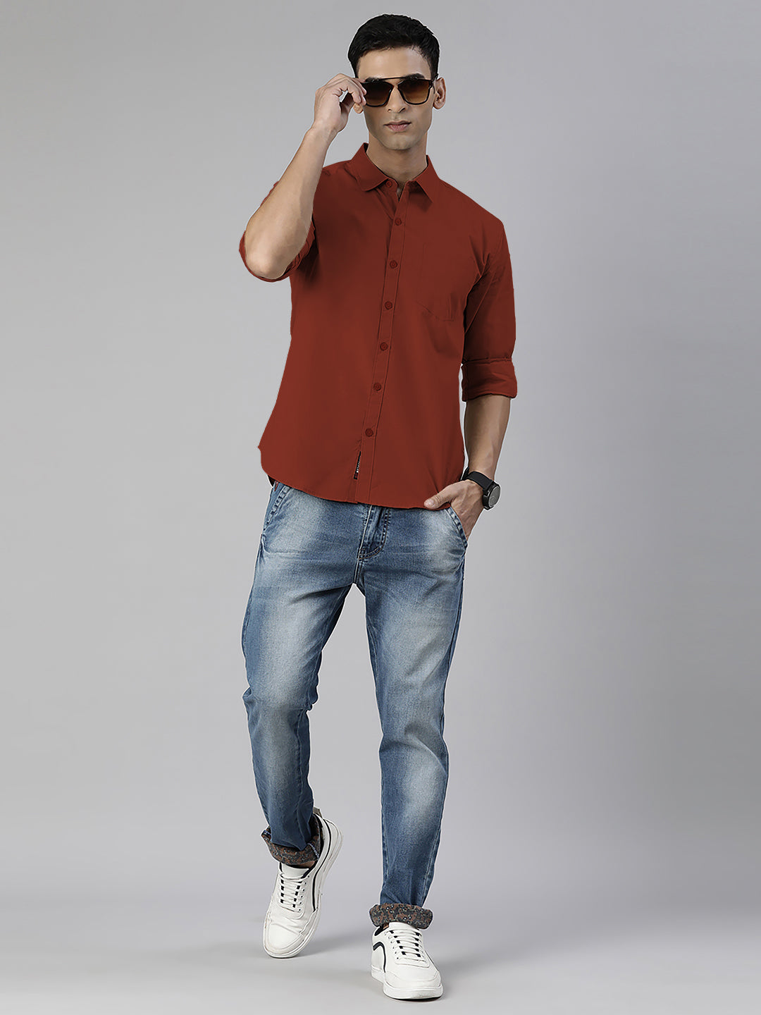 Men's Brown Solid Full Sleeve Slim Fit Casual Shirt
