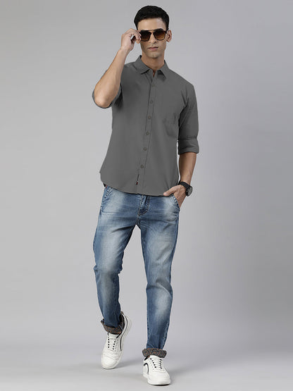Men's Dark Grey Solid Full Sleeve Slim Fit Casual Shirt