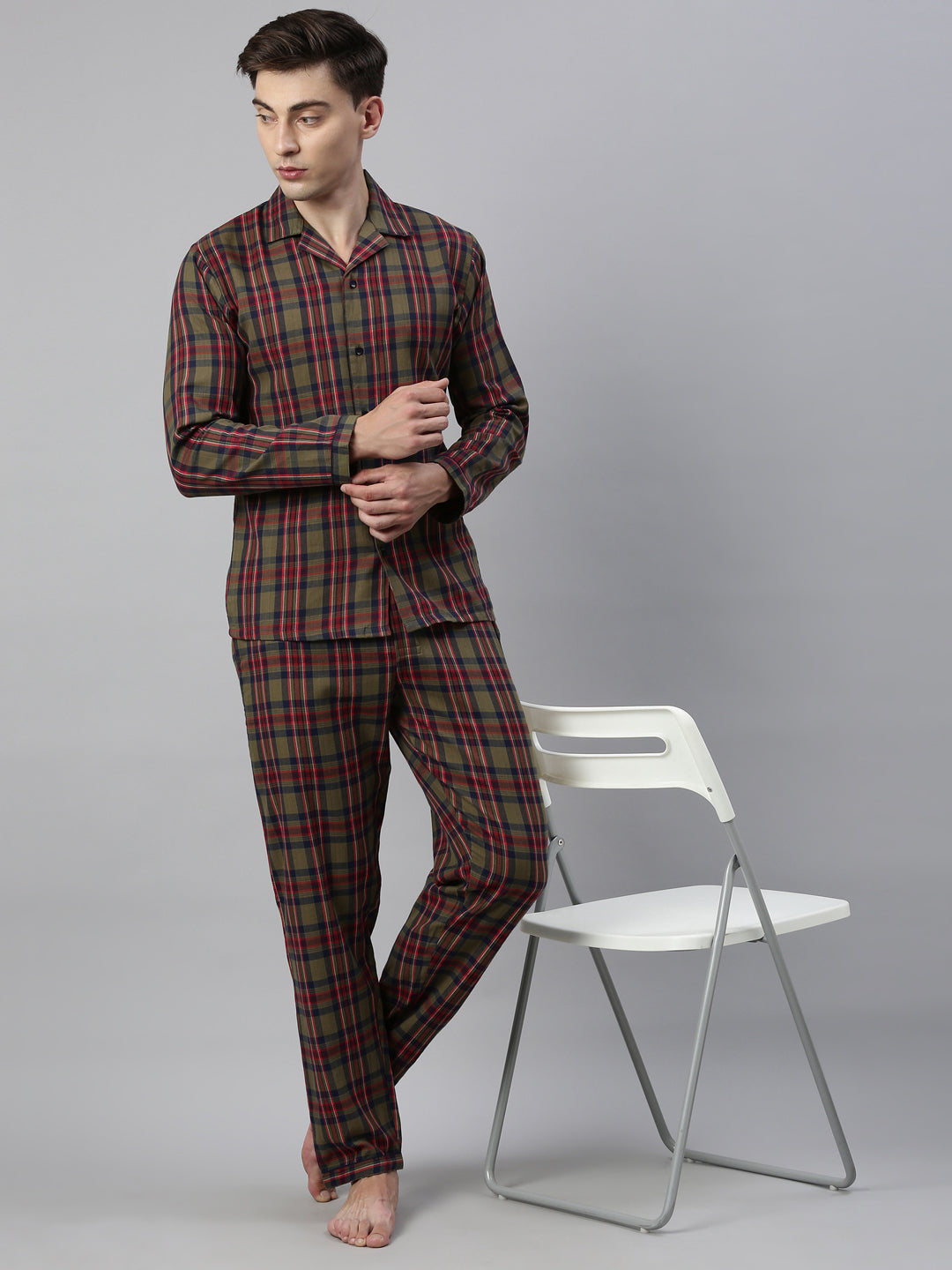 JOVEN MEN CHECKED PURE COTTON SLEEPSUIT