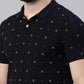 Men's Navy Blue Printed Polo Collar T-Shirt