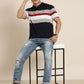 Men's Casual Navy Blue Striped Polo Collar T-Shirt
