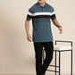 Men's Casual Denim Blue Striped Polo Collar T-Shirt
