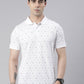 Men's White Printed Polo Collar T-Shirt