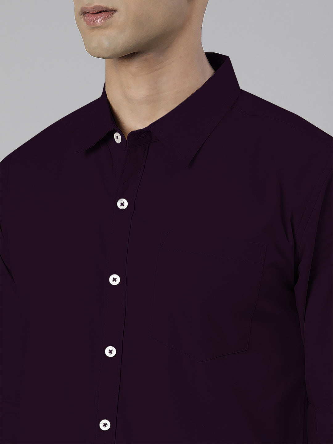 Men's Wine Solid Full Sleeve Slim Fit Casual Shirt