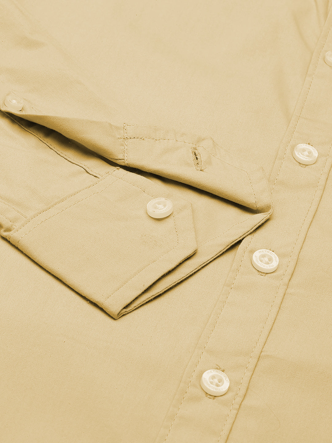 Men's Light Beige Solid Full Sleeve Slim Fit Casual Shirt