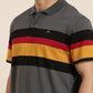 Men's Casual Dark Grey Striped Polo Collar T-Shirt
