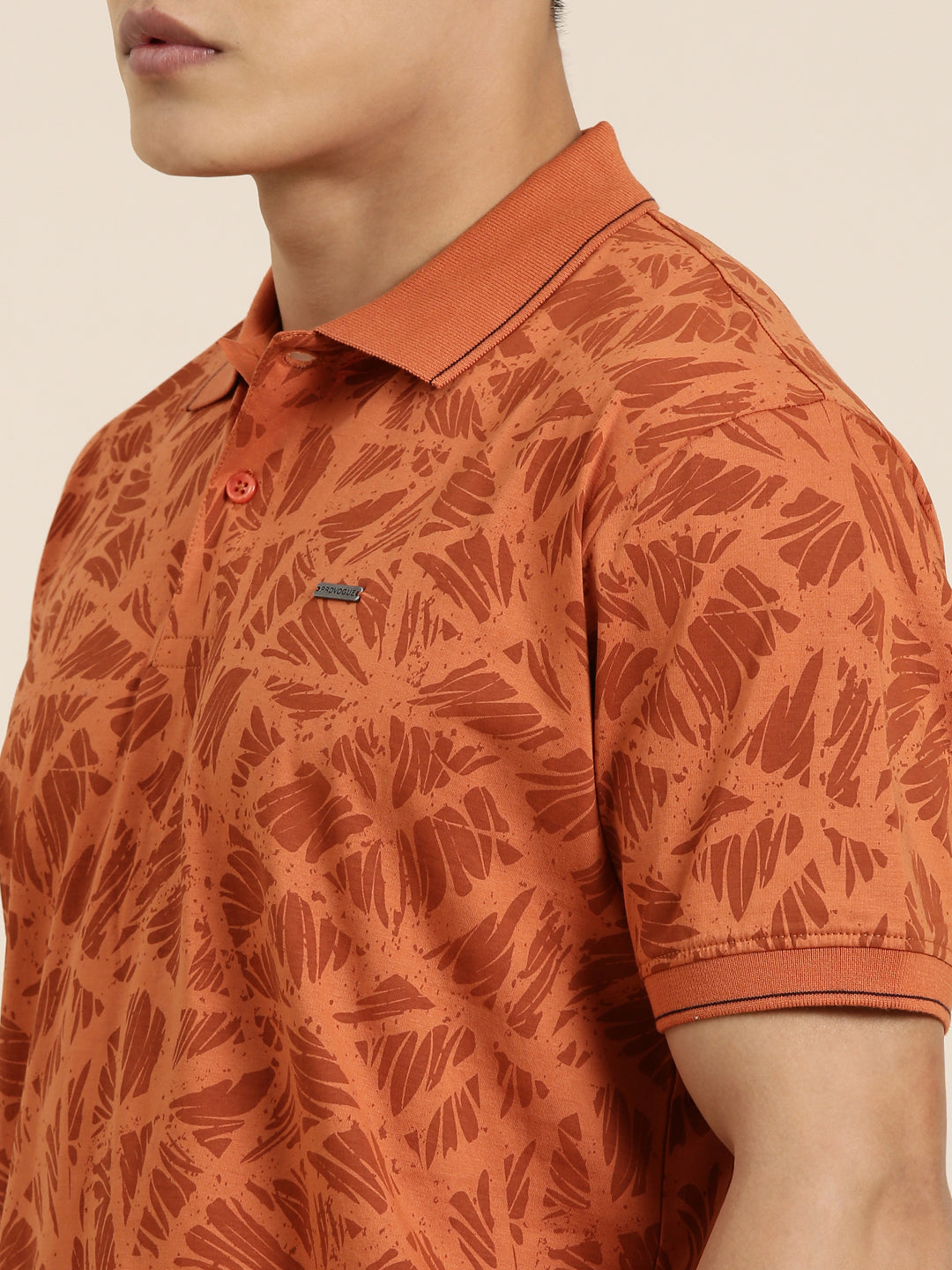 Mercerised Cotton Polo Collar Printed Tshirt in Rust