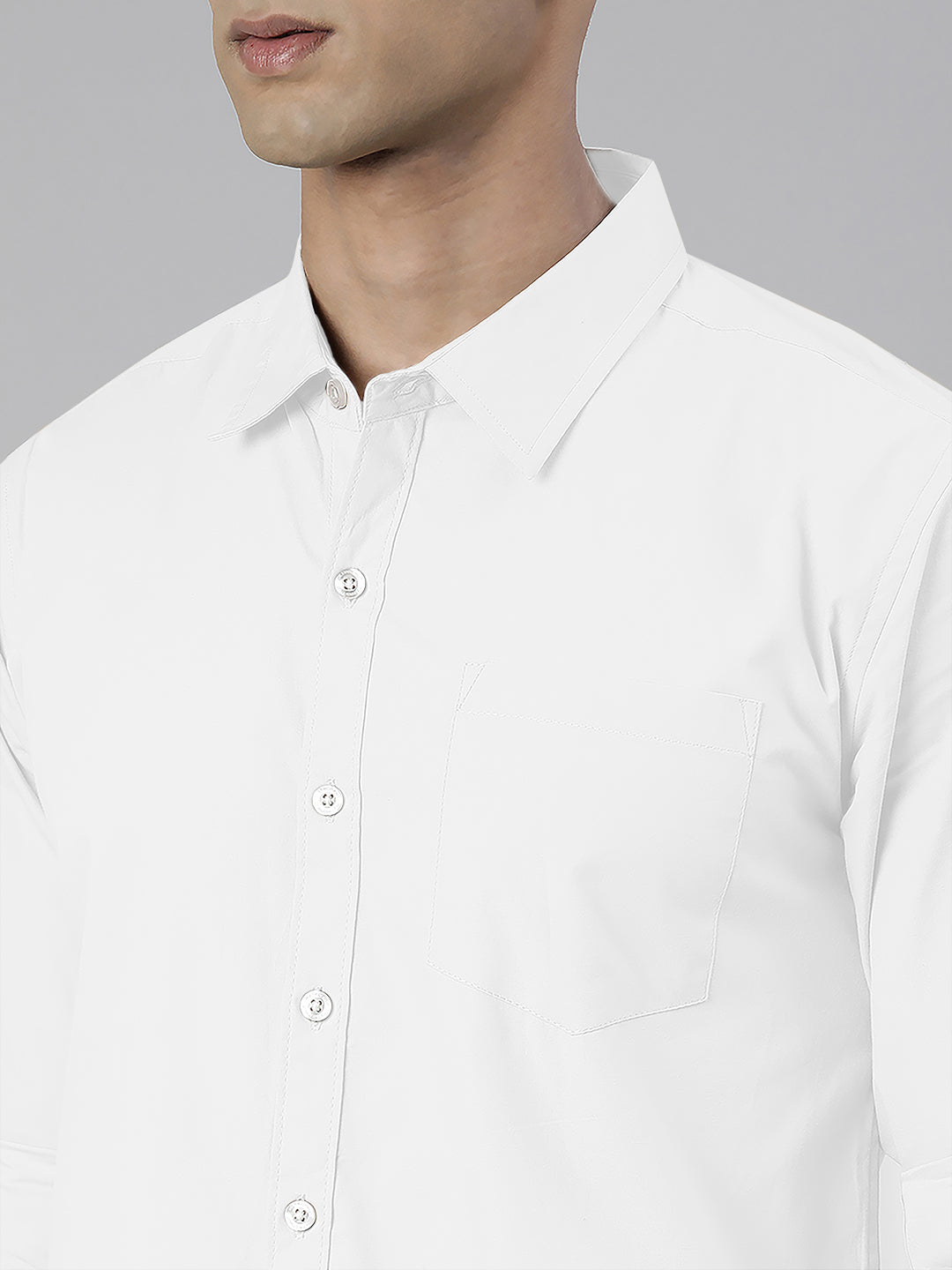 Men's White Solid Full Sleeve Slim Fit Casual Shirt