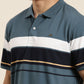 Men's Casual Denim Blue Striped Polo Collar T-Shirt