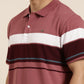 Men's Casual Light Wine Striped Polo Collar T-Shirt