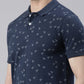Men's Denim Blue Printed Polo Collar T-Shirt