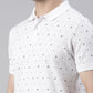 Men's White Printed Polo Collar T-Shirt