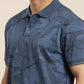 Mercerised Cotton Polo Collar Printed Tshirt in Denim Blue
