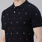 Men's Navy Blue Printed Polo Collar T-Shirt