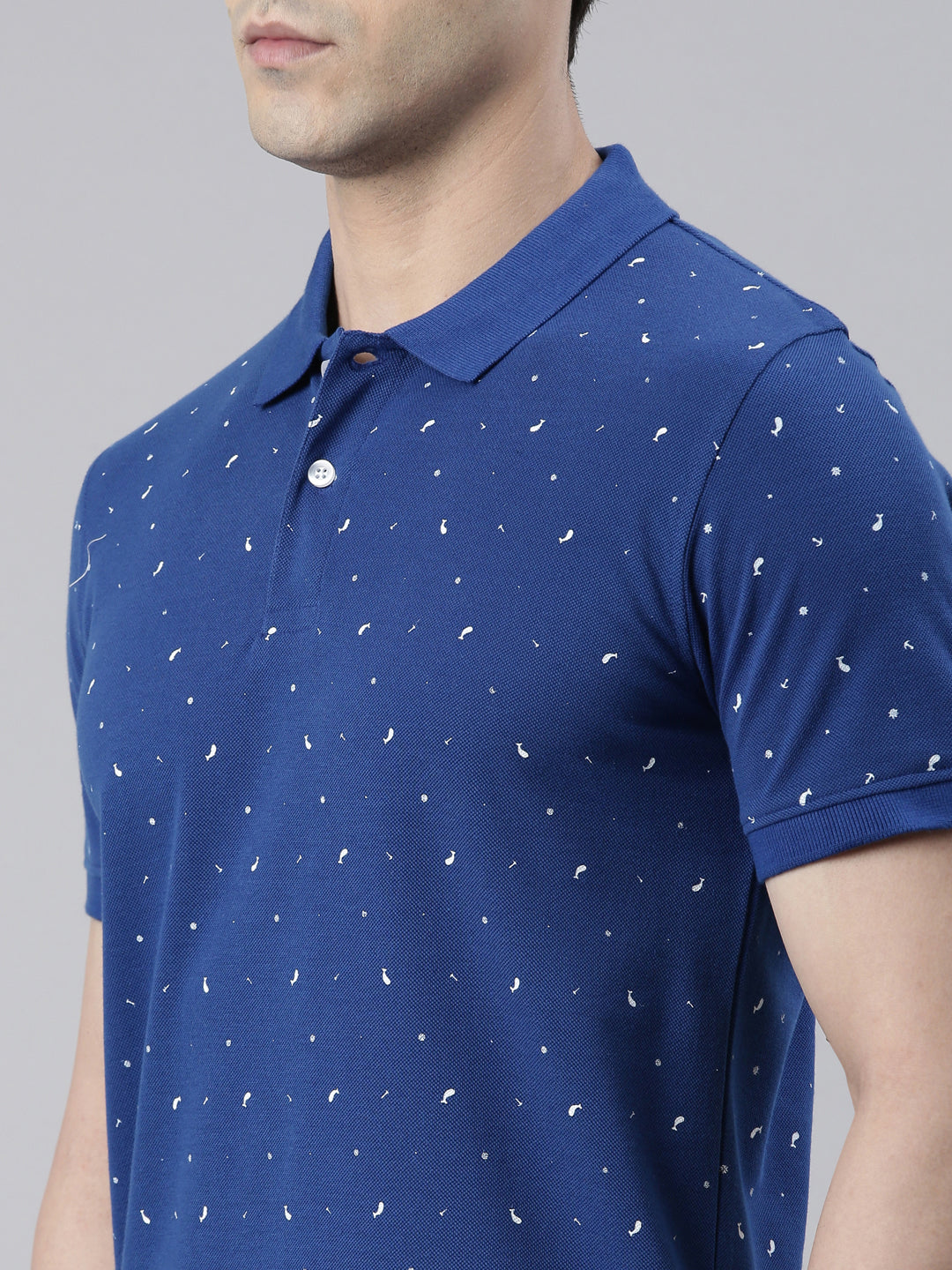 Men's Royal Blue Printed Polo Collar T-Shirt