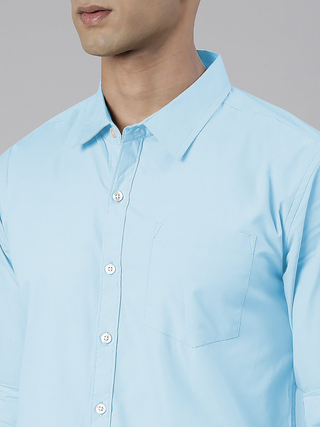 Men's Light Blue Solid Full Sleeve Slim Fit Casual Shirt