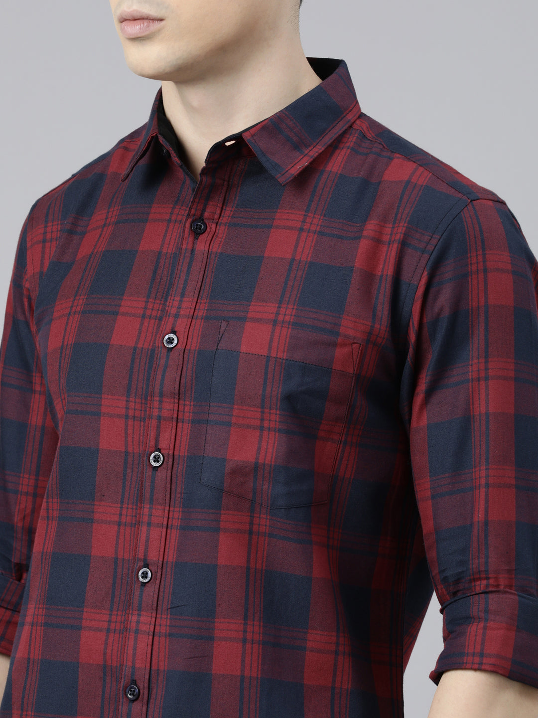 JOVEN Men Checked Pure Cotton Full Sleeve Casual Shirt