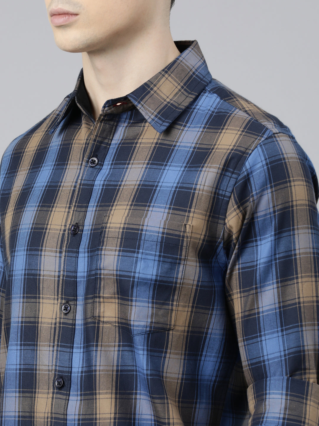 JOVEN Men Checked Pure Cotton Full Sleeve Casual Shirt