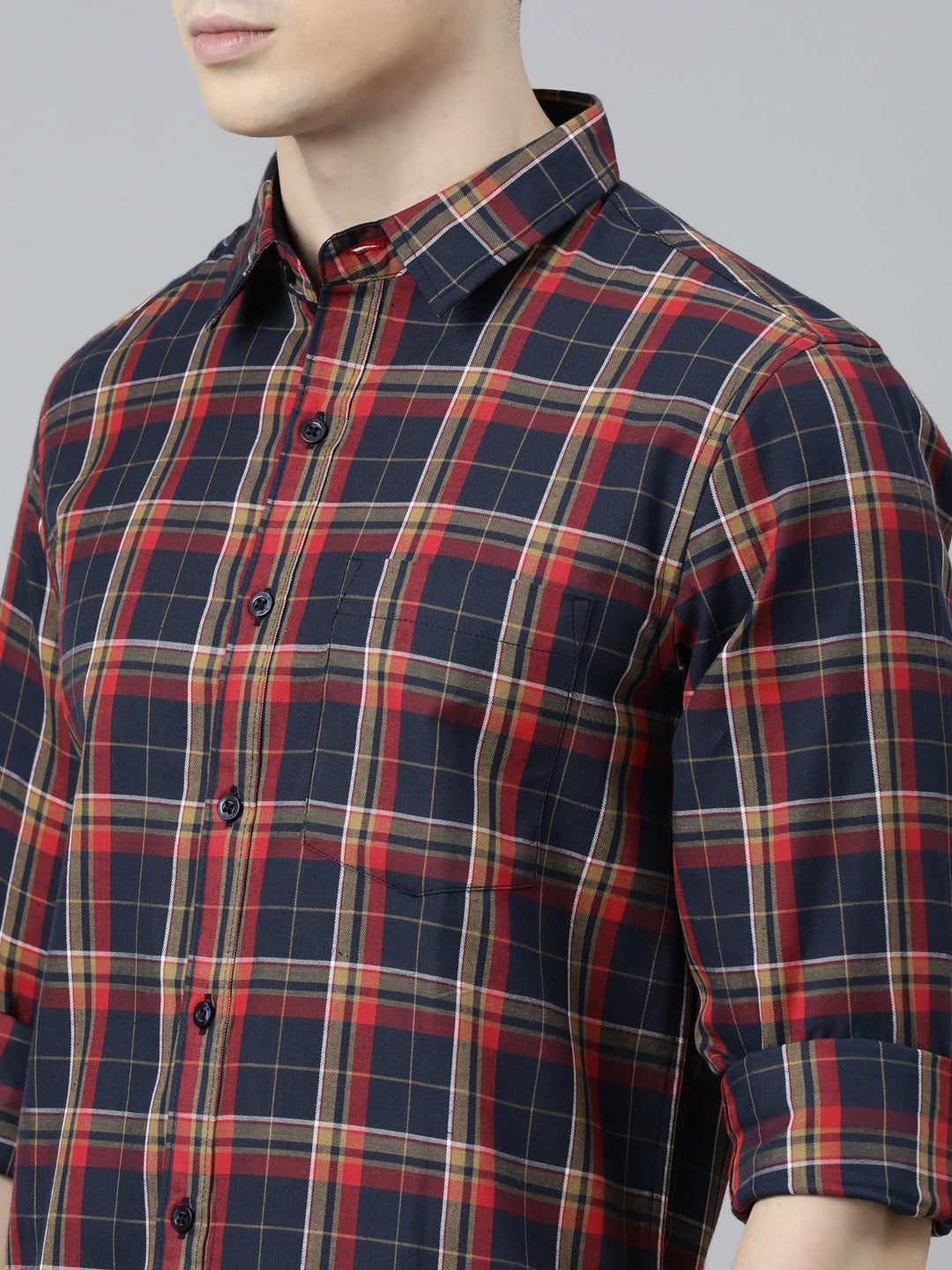 JOVEN Men Checked Pure Cotton Full Sleeve Casual Shirt