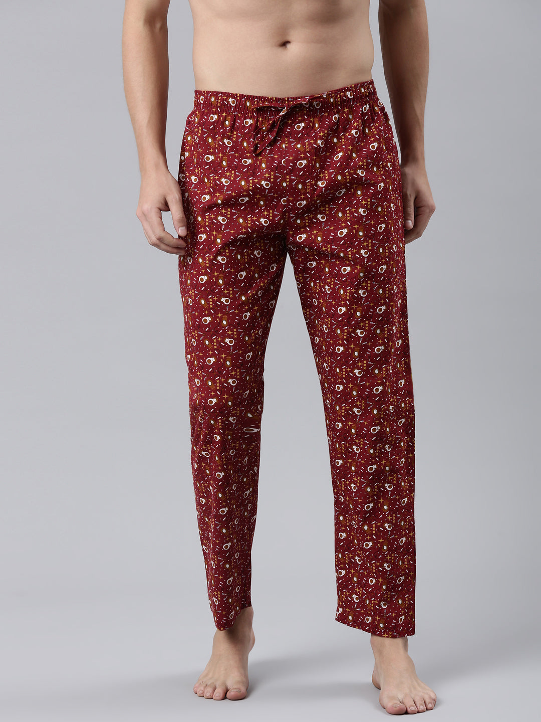 JOVEN Men Wine Printed Pyjama